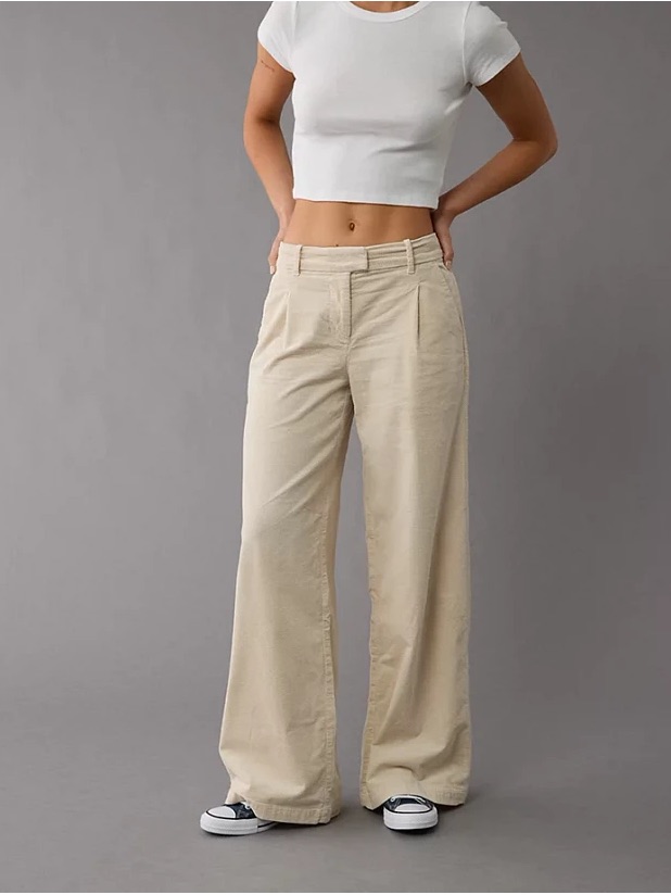 American Eagle Outfitters Cream Straight Leg Corduroy Pants